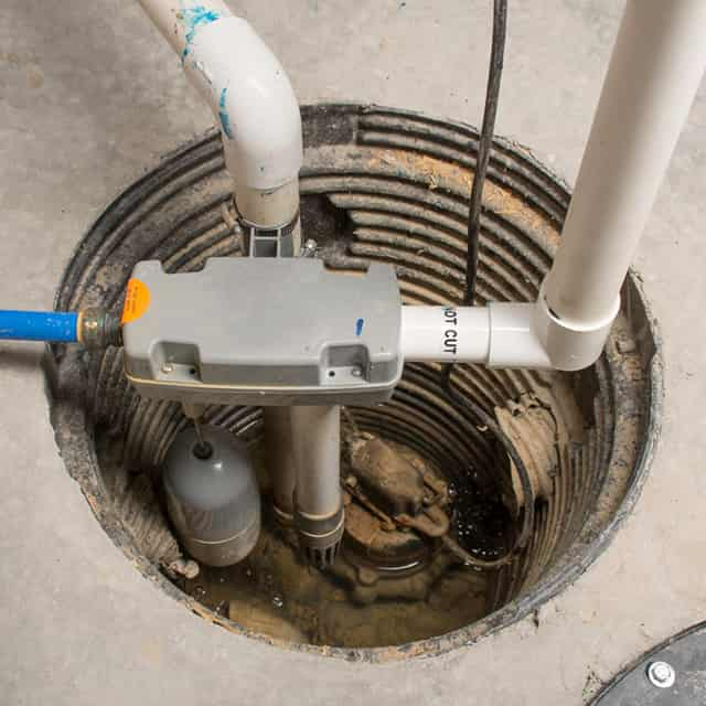 Sump pump installation.